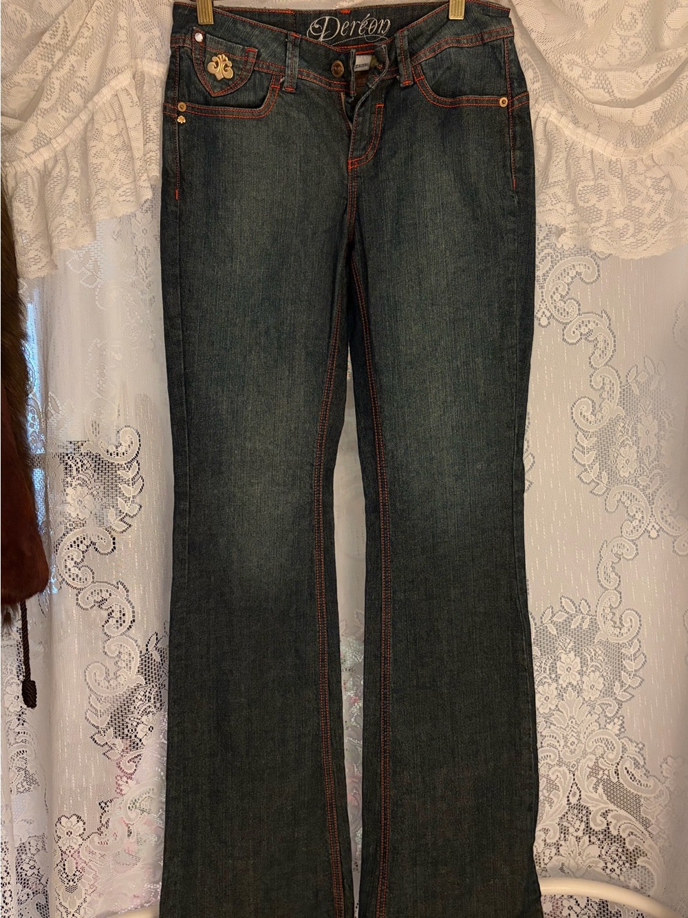 Dereon Dark Blue Flare Jeans with Contrast Stitching